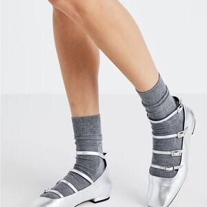 ALOHAS Luke Leather Ballet Flats Silver Size 39 US 8